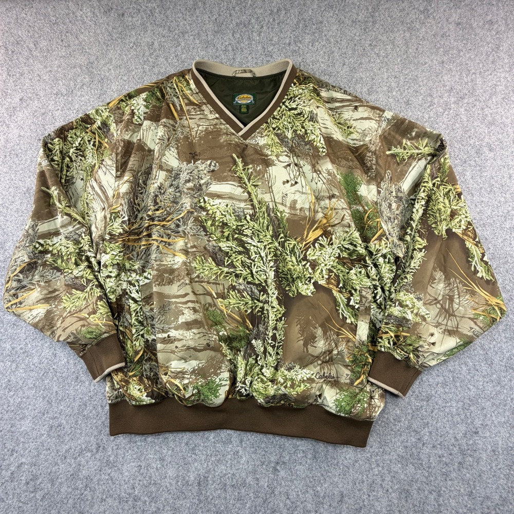 Cabelas Mens XL Advantage Max-1 HD Camo V-Neck Windbreaker Pullover 933118